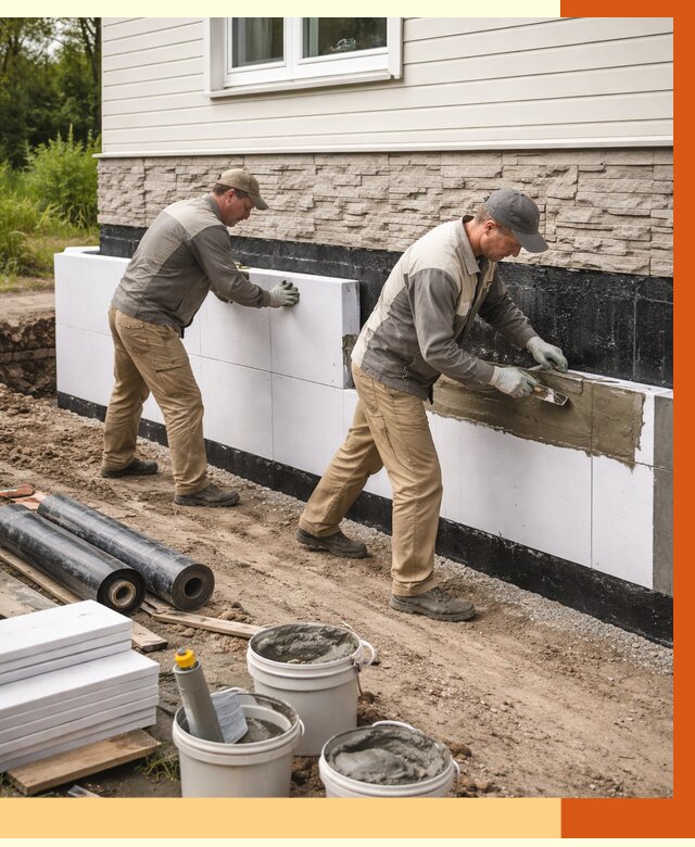 Утепление фундамента снаружи в Великом Новгороде от 4297 руб. за м² | ТепломастерВлк